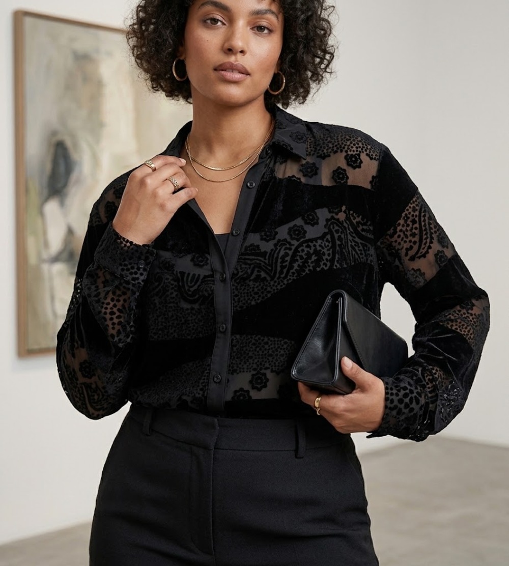 Uchi By Rafael Matz 2 Piece Set Black Velvet Sheer Floral Jacket Tank Large NWT